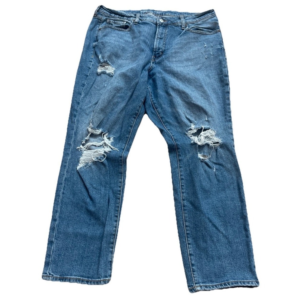 Old Navy Denim Jeans Women's 16 Blue OG Straight High Rise Med Wash Distressed